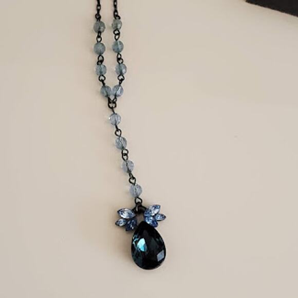 VTG Givenchy Women's Teardrop Pendant Beaded Chain Art Deco Silver Necklace - Picture 4 of 7